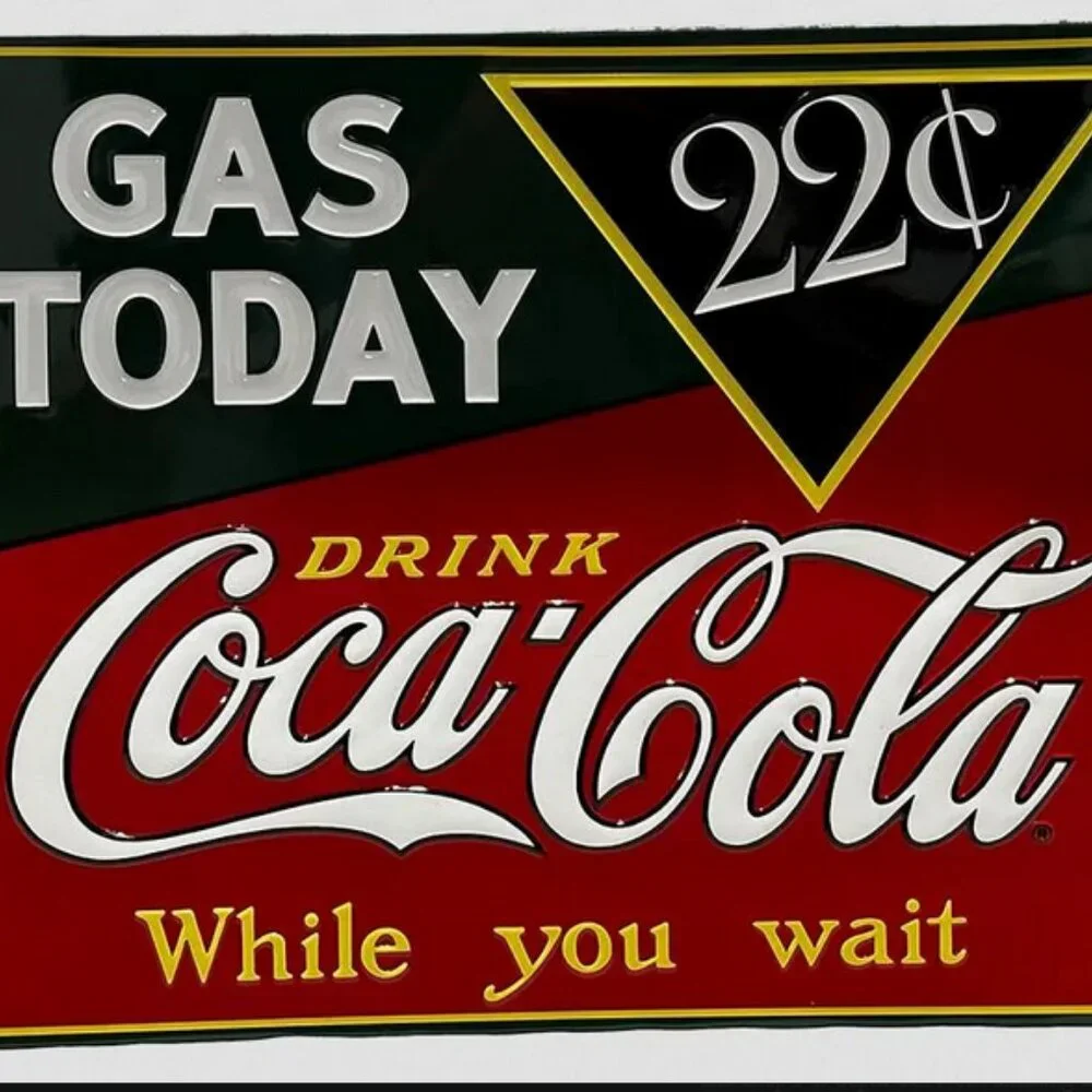 Coca Cola Gas Today 22 Cent Tin Sign Vintage Style Gas Station Wall Mancavedecor